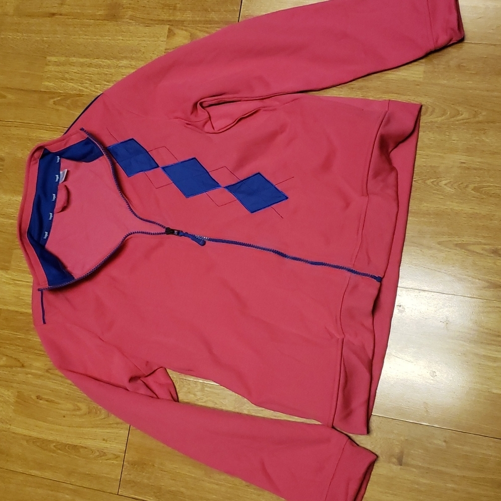 Liz Golf Hot Pink Full Zip Argyle Jacket Sz Xl